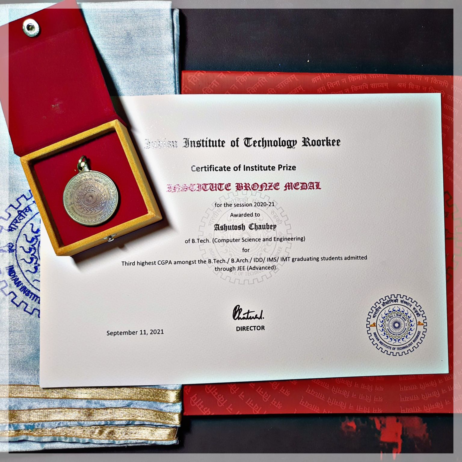 Received Institute Bronze Medal at IIT Roorkee in 2021